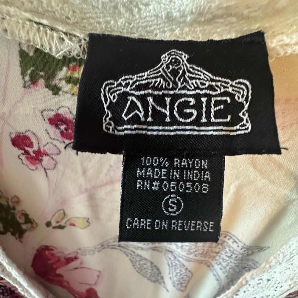 Angie Floral Babydoll Top Womens Small Ivory Pink Mixed Print Boho Cottagecore - Picture 5 of 8